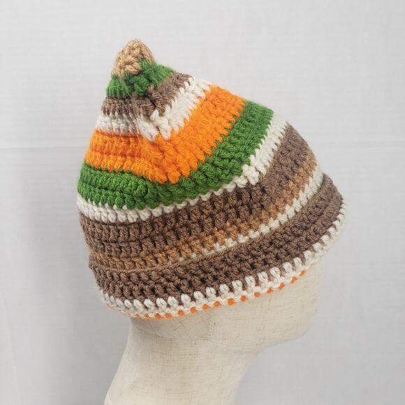 Cat Ear Beanie Crochet Hat Brown Green Stripe Handmade Knit Kitty Soft Winter main image 11